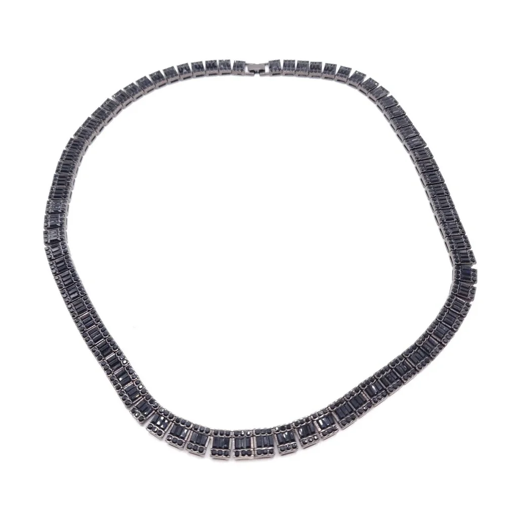 Black Stainless Steel Tennis Necklace Baguette Black CZ Iced Out Chain 24in